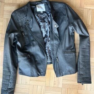 Anthropologie Grey Faux Leather Jacket with Quilted Details